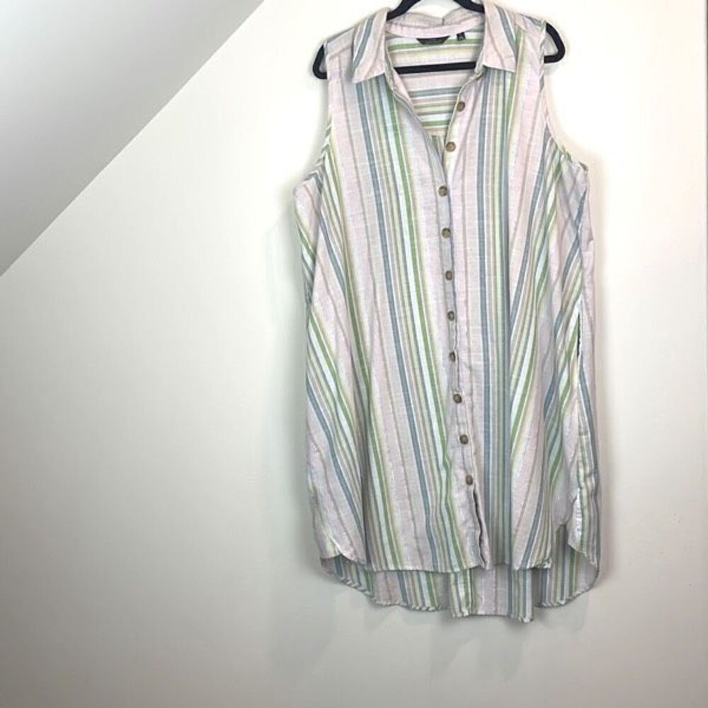 Mlle Gabrielle Striped Sleeveless Cotton Blend Dress Size 2X